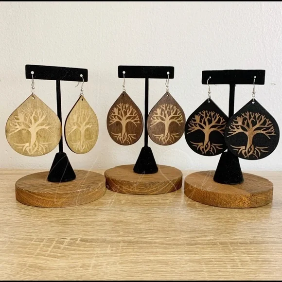 Wooden Tree of Life Earrings - Picture 2 of 2